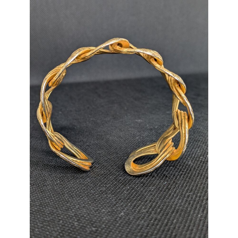 Vintage Dominique Aurientis Paris Gold Wide Thick Etched Cuff Bracelet Carved - Picture 5 of 8